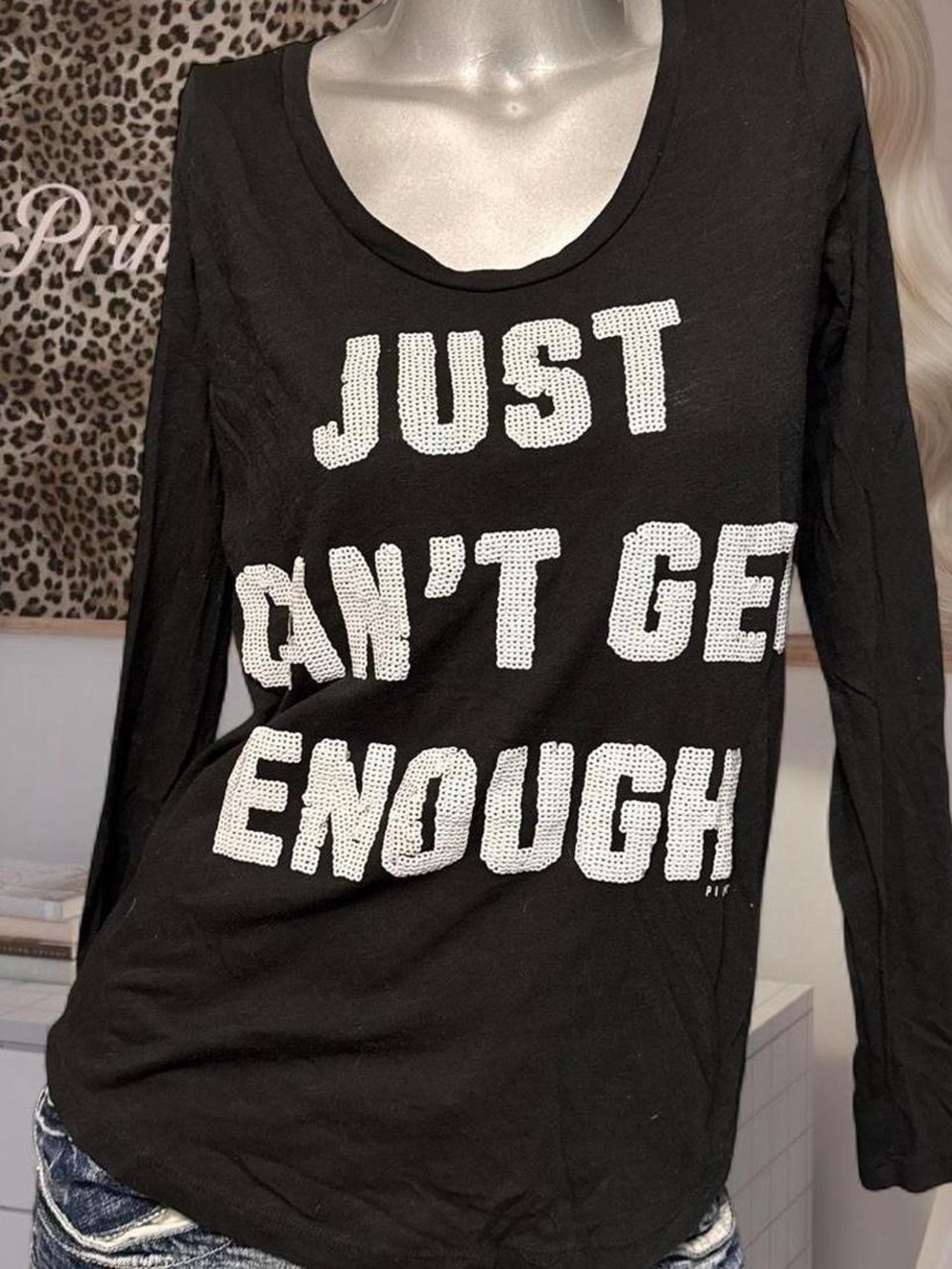 PINK Victoria’s Secret Vintage Y2K “JUST CAN’T GET ENOUGH” Sequin Logo Top
